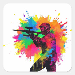 Paint Ball Logo Bright Colours Silhouette Splatter Square Sticker