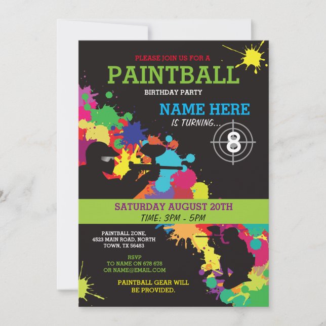 PAINT BALL PAINTBALL INVITATION ANNIVERSAIRE DE EN (Devant)