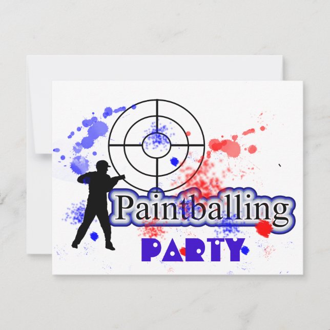 Paint Balling Party Red and Blue Paint Splats Invitation (Front)