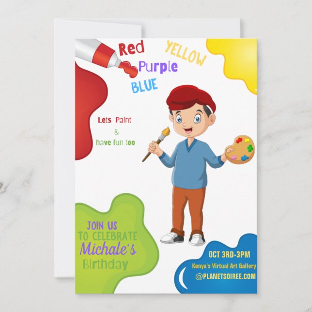 Paint Birthday Invitation Card (Garçon) (Devant)