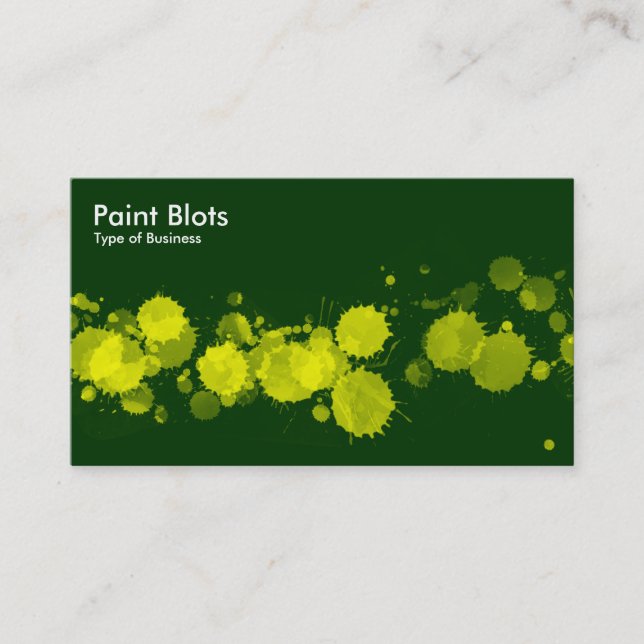 Paint Blots - Yellow on Dk Green Business Card (Front)