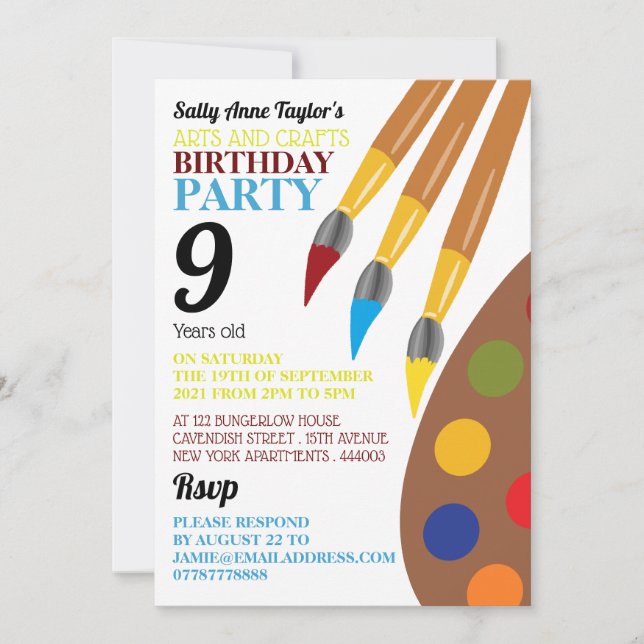 Paint Brush and Palette, Arts and Crafts Birthday (Front)