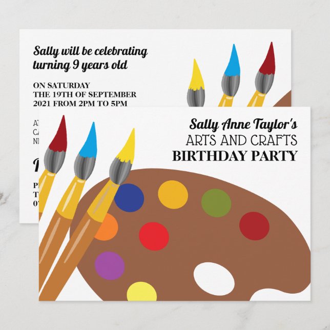 Paint Brush and Palette, Arts and Crafts Birthday Invitation (Front/Back)