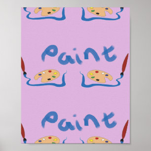 Paint brush and palette on purple poster