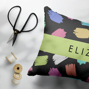Paint Brush, Colourful Brush Strokes, Your Name Accent Pillow