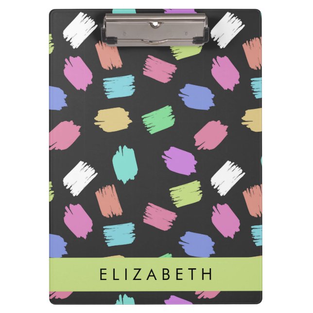 Paint Brush, Colourful Brush Strokes, Your Name Clipboard (Front)
