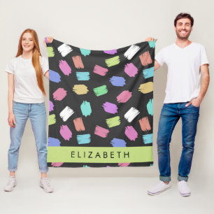 Paint Brush, Colourful Brush Strokes, Your Name Fleece Blanket