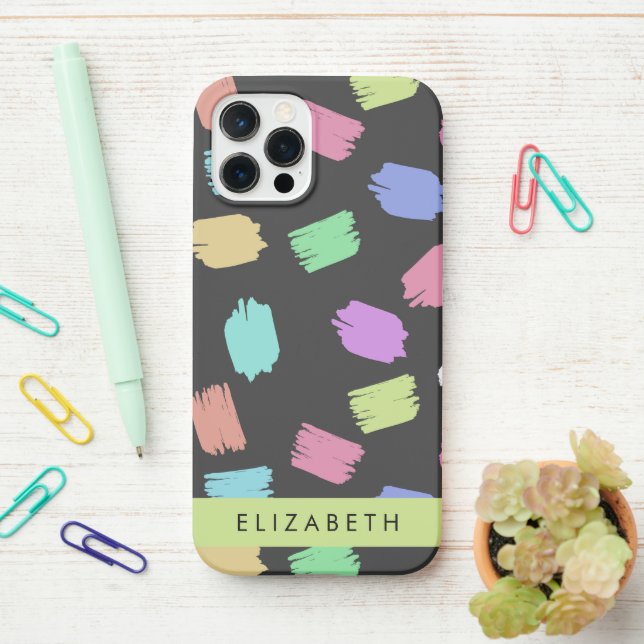 Paint Brush, Colourful Brush Strokes, Your Name iPhone Case (On Desk)