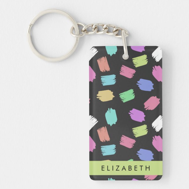 Paint Brush, Colourful Brush Strokes, Your Name Keychain (Front)