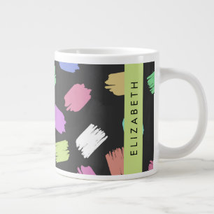 Paint Brush, Colourful Brush Strokes, Your Name Large Coffee Mug