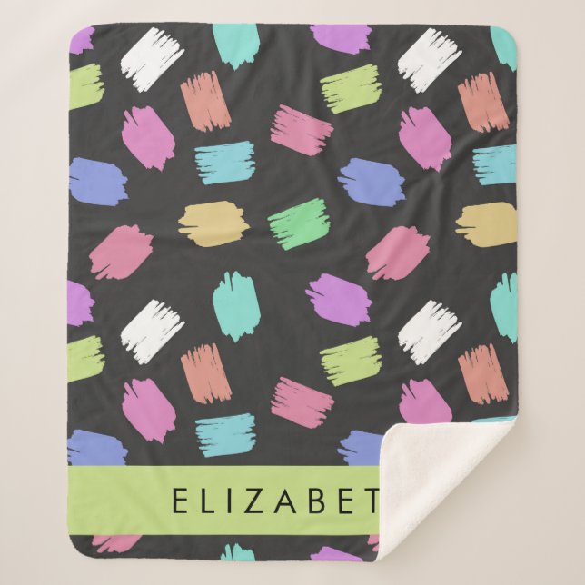 Paint Brush, Colourful Brush Strokes, Your Name Sherpa Blanket (Front)