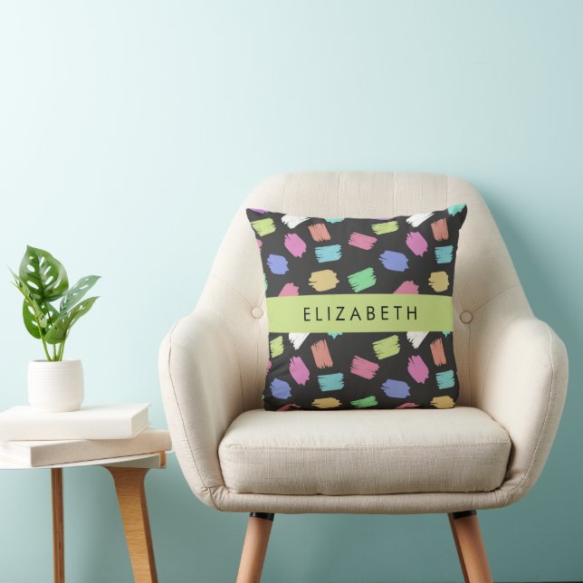 Paint Brush, Colourful Brush Strokes, Your Name Throw Pillow (Chair)