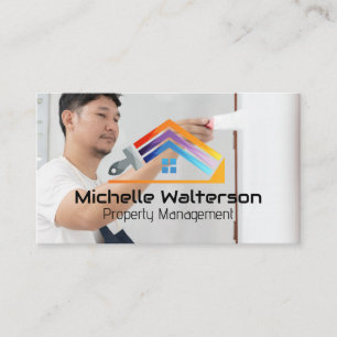 Paint Brush House Logo Worker Painting Wall Business Card