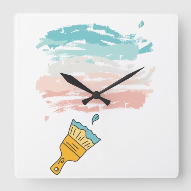 paint brush square wall clock (Front)