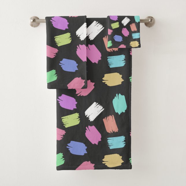 Paint Brush Strokes, Colourful Brush Strokes Bath Towel Set (Insitu)