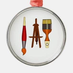 Paint Brushes and Art Easel Metal Ornament