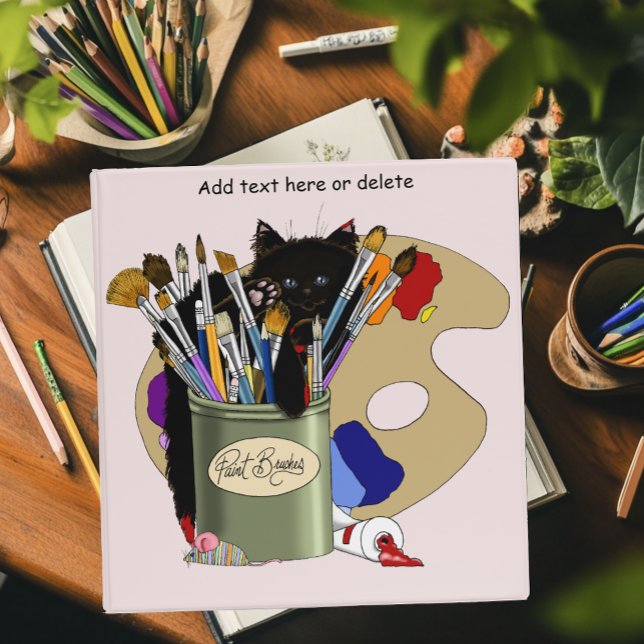 Paint Brushes Pallet Black Kitten Artist Binder (Creator Uploaded)