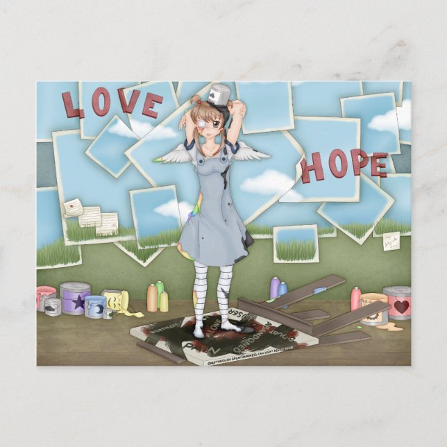 Paint Bucket Anime Angel Artwork Postcard (Front)