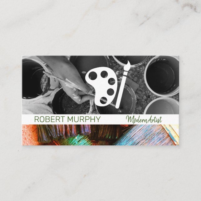 Paint Buckets Brushes | Artist Palette Business Card (Front)