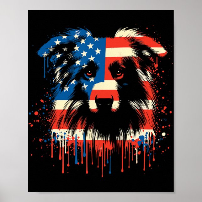 Paint Drip Australian Shepherd American Usa Flag 4 Poster (Front)