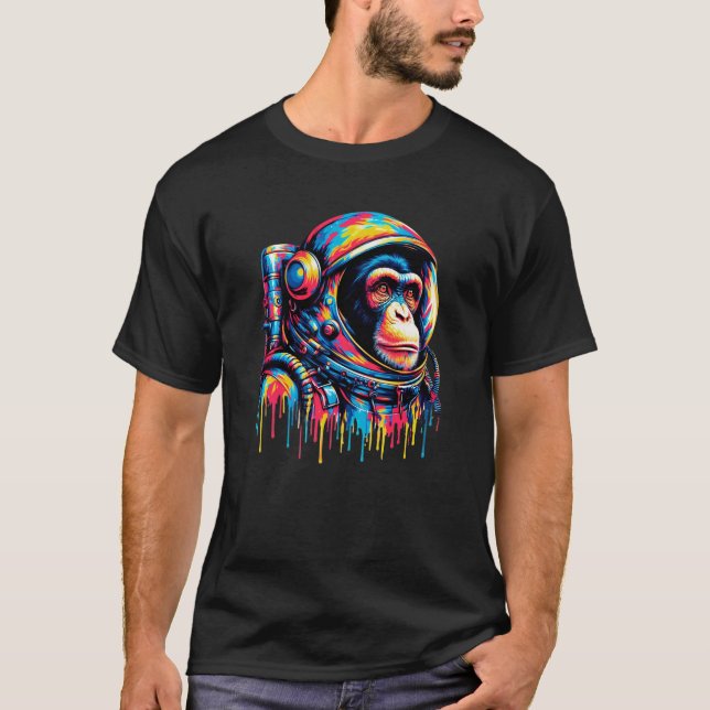 Paint Drip Chimpanzee Astronaut T-Shirt (Front)