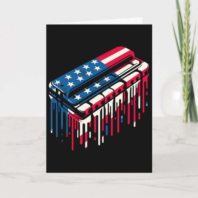 Paint Drip Harmonica American Usa Flag 4th Of July Card (Front)