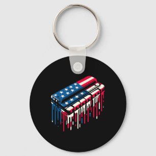Paint Drip Harmonica American Usa Flag 4th Of July Keychain