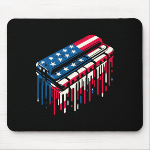 Paint Drip Harmonica American Usa Flag 4th Of July Mouse Pad