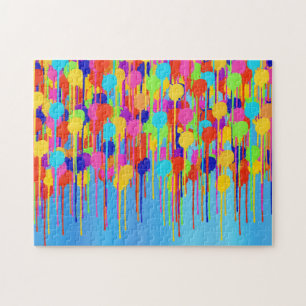 Paint Drips on Shades of Blue Abstract Jigsaw Puzzle