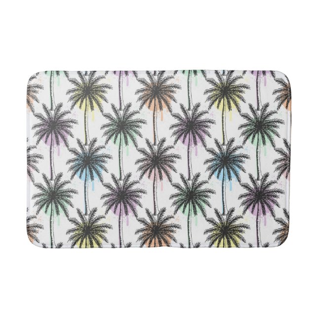 Paint Drop Palm Tree Pattern Bath Mat (Front)