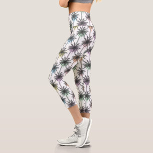 Paint Drop Palm Tree Pattern Capri Leggings