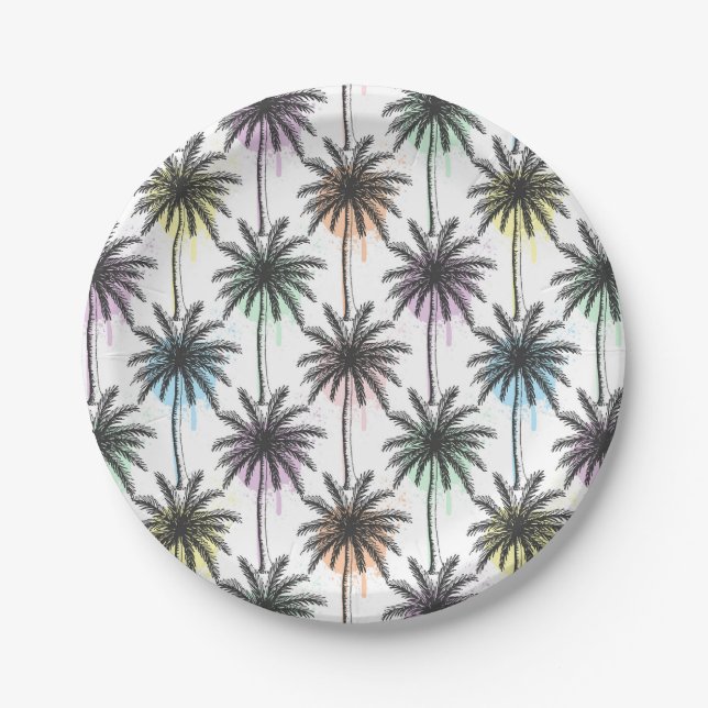 Paint Drop Palm Tree Pattern Paper Plate (Front)