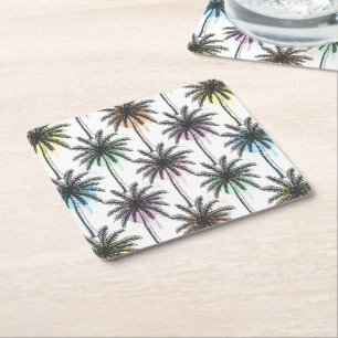 Paint Drop Palm Tree Pattern Square Paper Coaster