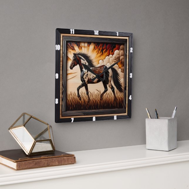 Paint Field: Sunlit Trot Custom Design Square Wall Clock (Office)