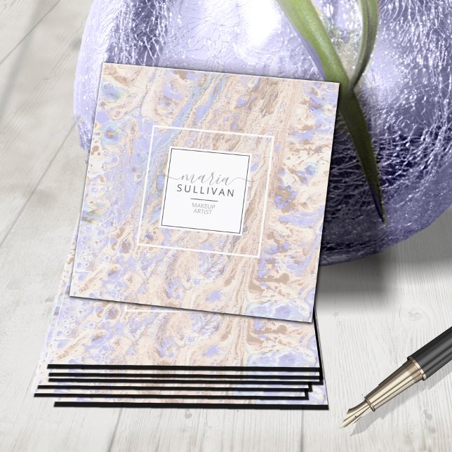 Paint Flow Abstract Texture Lavender/Tan ID796 Square Business Card (Creator Uploaded)