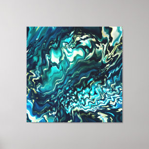 Paint flowing waves Aqua Black, Emerald  Canvas Print