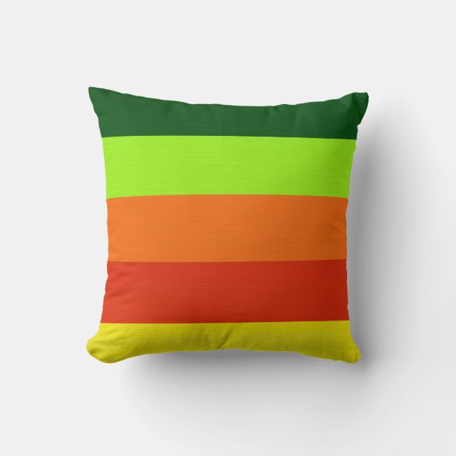 Paint green lime orange red yellow retro stripes throw pillow (Front)