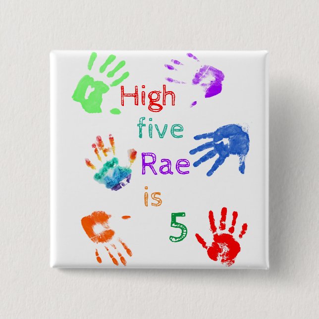 Paint Handprints Birthday with Personalized Name   2 Inch Square Button (Front)