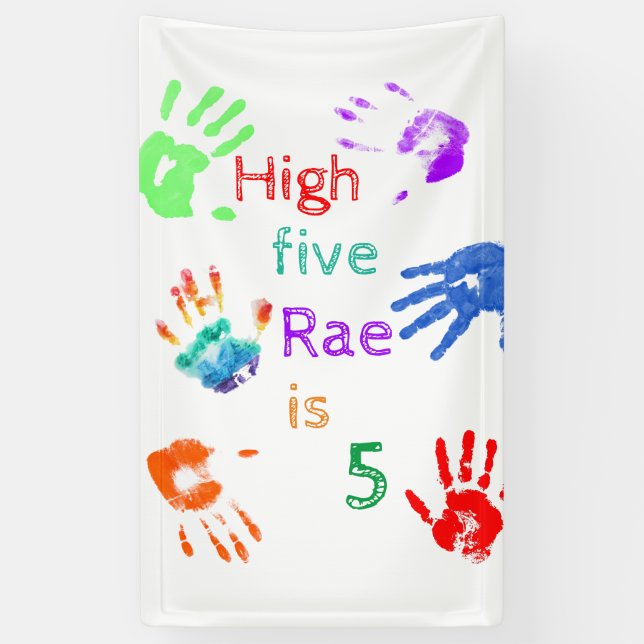 Paint Handprints Birthday with Personalized Name   Banner (Vertical)