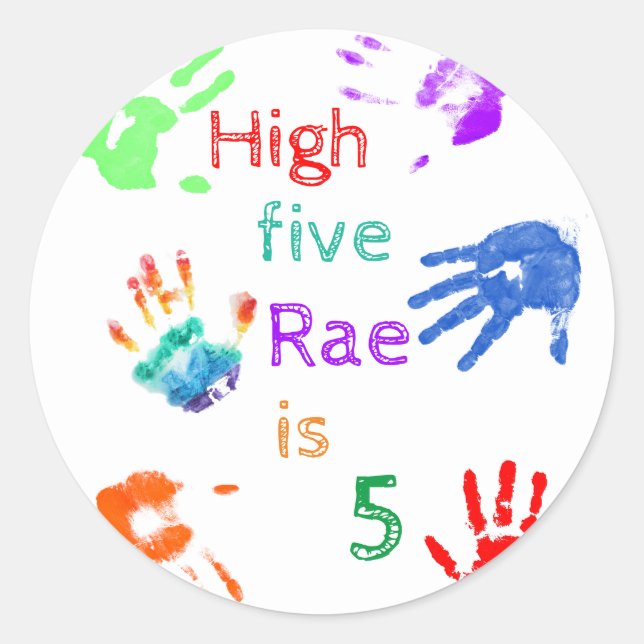 Paint Handprints Birthday with Personalized Name   Classic Round Sticker (Front)