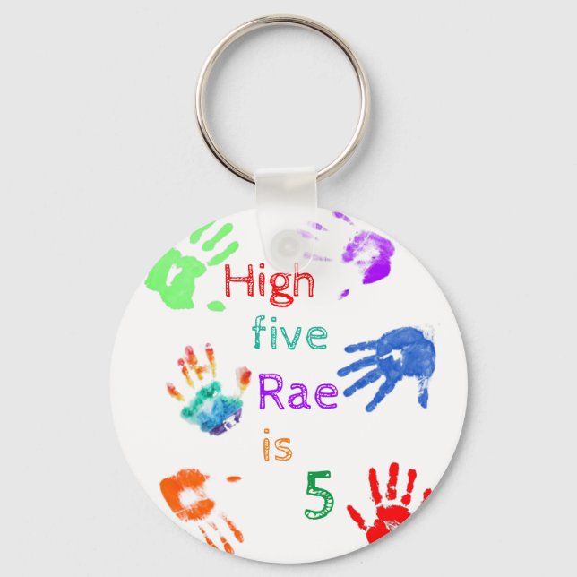 Paint Handprints Birthday with Personalized Name   Keychain (Front)