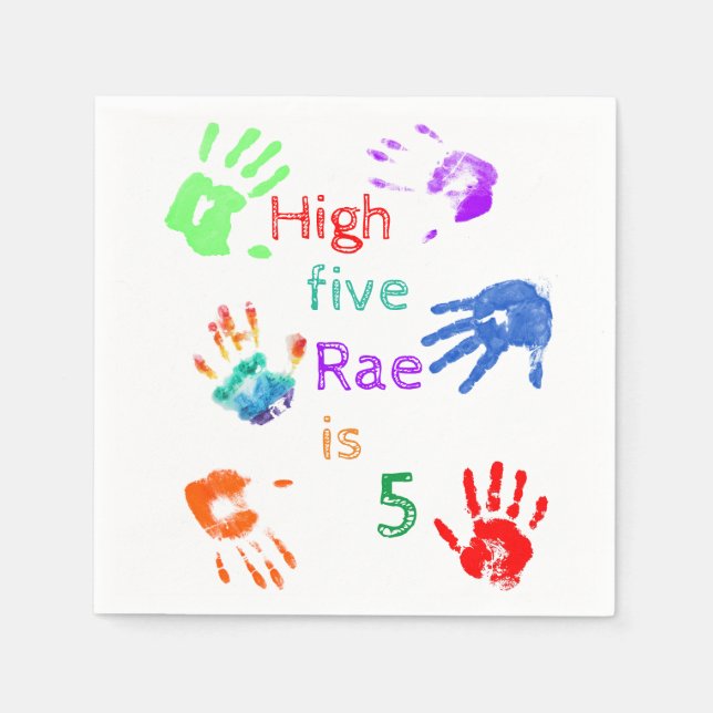 Paint Handprints Birthday with Personalized Name   Napkin (Front)