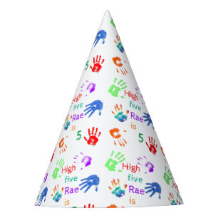 Paint Handprints Birthday with Personalized Name Party Hat