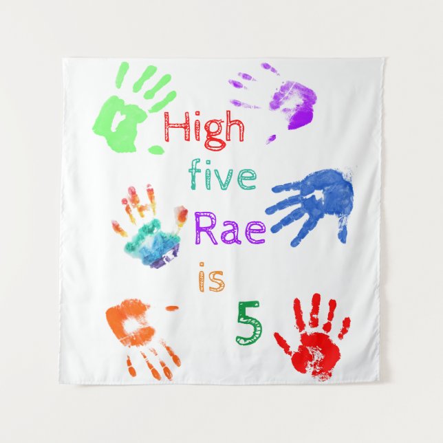 Paint Handprints Birthday with Personalized Name   Tapestry (Front)
