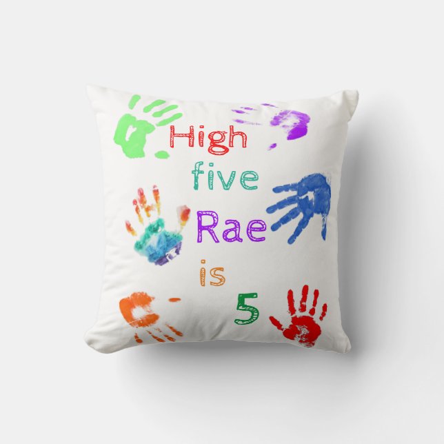 Paint Handprints Birthday with Personalized Name   Throw Pillow (Front)