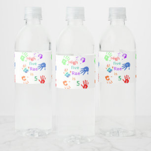 Paint Handprints Birthday with Personalized Name   Water Bottle Label