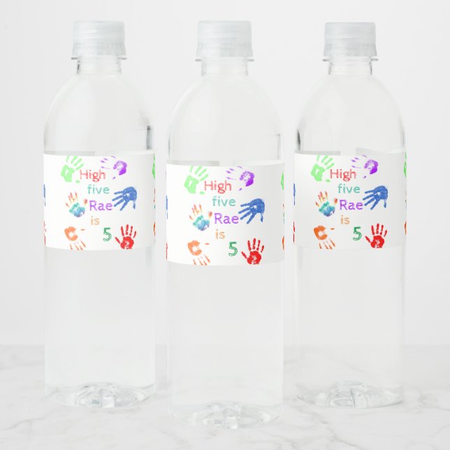 Paint Handprints Birthday with Personalized Name   Water Bottle Label (Bottles)