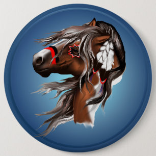 Paint Horse and Feathers Button