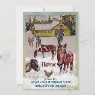 paint horse, artist pallet, winter  holiday card