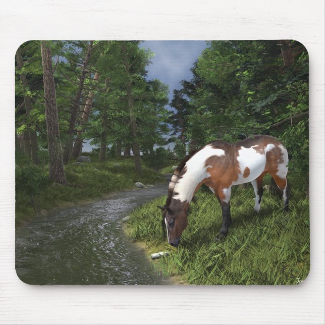 Paint Horse by Forest Stream Mouse Pad (Front)